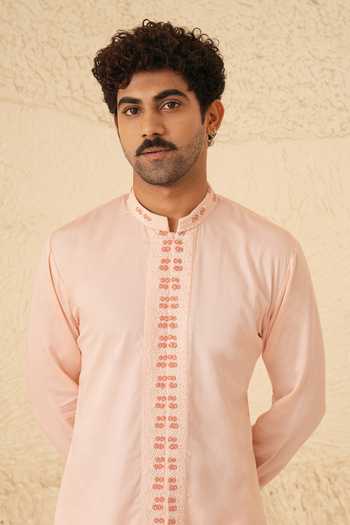 Buy_Shreyansh Designs_Pink Silk, Cotton Cillian Kurta And Pant Set _Online_at_Aza_Fashions