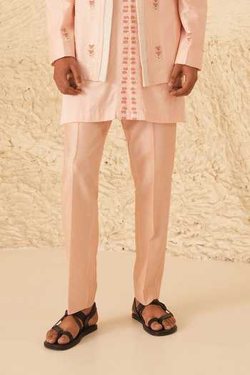 Shreyansh Designs_Pink Silk, Dupion Beads, Metallic Thread Cornel Embroidered Bandhgala Set _Online_at_Aza_Fashions