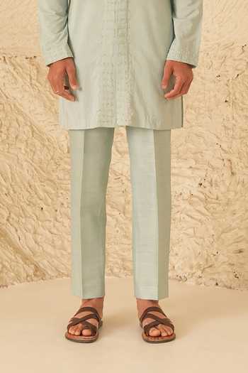 Shreyansh Designs_Blue Silk, Cotton Aurel Pearl Hand Embroidered Kurta Set _Online_at_Aza_Fashions