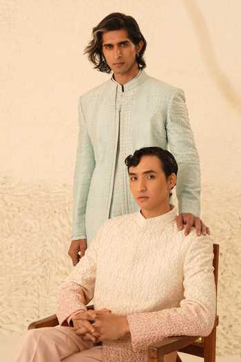 Shop_Shreyansh Designs_Pink Silk, Cotton Pavel Ombre Shirt And Pant Set _Online_at_Aza_Fashions