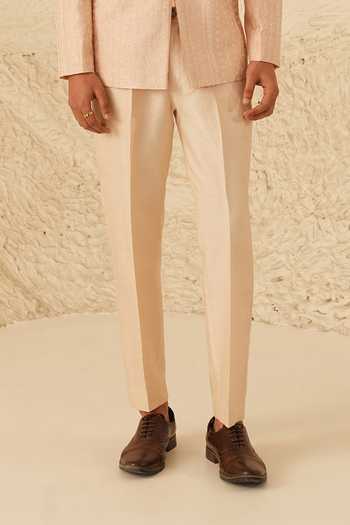 Shreyansh Designs Rose Gold Silk, Dupion Embroidery, Pearls Saverio Bandhgala Set Online at Aza Fashions Shreyansh Designs_Rose Gold Silk, Dupion Embroidery, Pearls Saverio Bandhgala Set _Online_at_Aza_Fashions