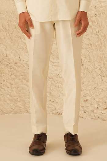 Shreyansh Designs_Ivory Silk, Cotton Oberon Button Down Kurta And Pant Set _Online_at_Aza_Fashions