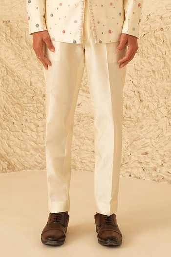 Shreyansh Designs_Ivory Silk, Dupion Embroidery Maksim Hand Bandhgala Set _Online_at_Aza_Fashions