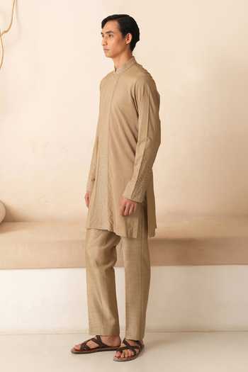 Shop_Shreyansh Designs_Gold Silk, Cotton Ivans Embroidered Kurta Set _Online_at_Aza_Fashions