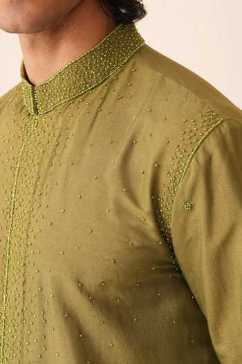 Shreyansh Designs_Green Silk, Cotton Egor Beaded Embroidered Kurta Set _Online_at_Aza_Fashions