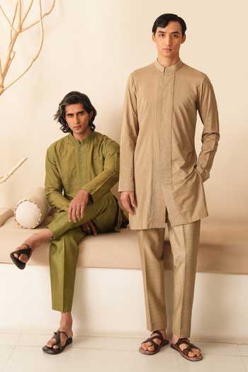 Shreyansh Designs_Green Silk, Cotton Egor Beaded Embroidered Kurta Set _at_Aza_Fashions