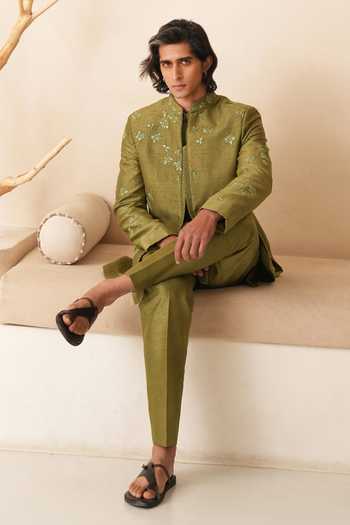 Buy Shreyansh Designs Green Silk, Dupion Embroidery, Beads Floral Bandhgala And Kurta Set Online at Aza Fashions Buy_Shreyansh Designs_Green Silk, Dupion Embroidery, Beads Floral Bandhgala And Kurta Set _Online_at_Aza_Fashions