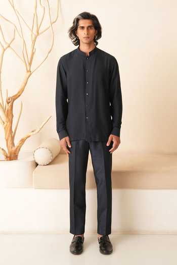 Shreyansh Designs Blue Silk, Cotton Saimon Shirt And Pant Set Online at Aza Fashions Shreyansh Designs_Blue Silk, Cotton Saimon Shirt And Pant Set _Online_at_Aza_Fashions