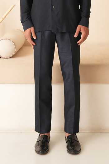 Shop Shreyansh Designs Blue Silk, Cotton Saimon Shirt And Pant Set Online at Aza Fashions Shop_Shreyansh Designs_Blue Silk, Cotton Saimon Shirt And Pant Set _Online_at_Aza_Fashions