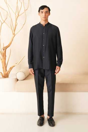 Shreyansh Designs_Blue Silk, Cotton Filip Shirt And Pant Set _Online_at_Aza_Fashions