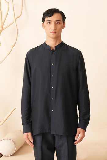Shop_Shreyansh Designs_Blue Silk, Cotton Filip Shirt And Pant Set _Online_at_Aza_Fashions