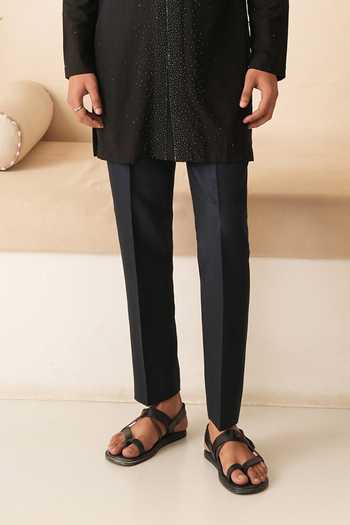 Shreyansh Designs_Black Silk, Cotton Ravyn Hand Embroidered Kurta Set _Online_at_Aza_Fashions