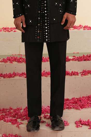 Buy_Shreyansh Designs_Black Dupion Embroidery, Beads, Mirrors Ardein Work Bandhgala And Kurta Set _Online_at_Aza_Fashions