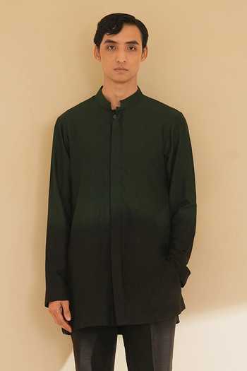 Shreyansh Designs_Green Silk, Cotton Ilyan Ombre Kurta And Pant Set _Online_at_Aza_Fashions