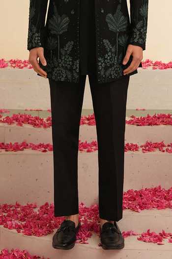 Shop_Shreyansh Designs_Green Silk, Dupion Embroidery Mikhail Botanic Bandhgala Set _Online_at_Aza_Fashions