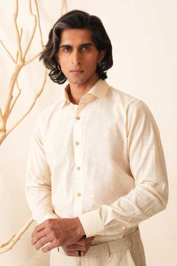Shreyansh Designs_Ivory Linen Jasper Shirt And Pant Set _Online_at_Aza_Fashions