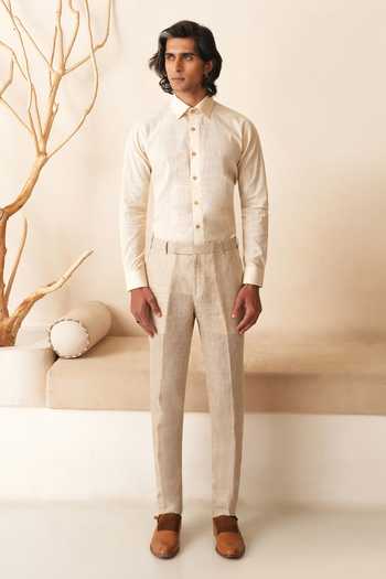 Shop_Shreyansh Designs_Ivory Linen Jasper Shirt And Pant Set _Online_at_Aza_Fashions