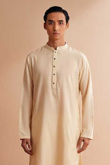 Shreyansh Designs_White Silk, Cotton Yermark Kurta And Pant Set _Online_at_Aza_Fashions