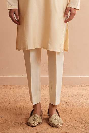 Shreyansh Designs_White Silk, Cotton Yermark Kurta And Pant Set _at_Aza_Fashions