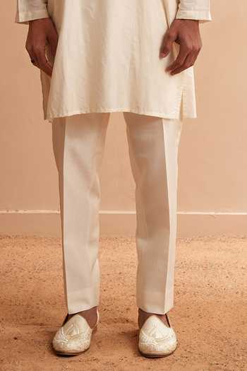 Shreyansh Designs_White Silk, Cotton Stanis Kurta And Pant Set _Online_at_Aza_Fashions