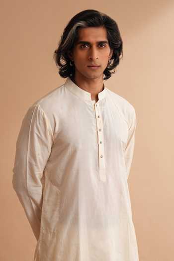 Buy_Shreyansh Designs_White Silk, Cotton Stanis Kurta And Pant Set _Online_at_Aza_Fashions