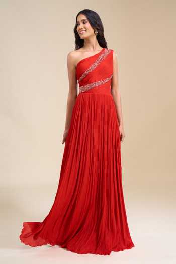 Shop Naintara Bajaj Orange Chinon Sequins, Beads One Asymmetric Bodice Hand Embroidered Gown Online at Aza Fashions Shop_Naintara Bajaj_Orange Chinon Sequins, Beads One Asymmetric Bodice Hand Embroidered Gown _Online_at_Aza_Fashions