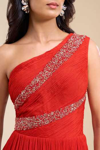 Naintara Bajaj Orange Chinon Sequins, Beads One Asymmetric Bodice Hand Embroidered Gown at Aza Fashions Naintara Bajaj_Orange Chinon Sequins, Beads One Asymmetric Bodice Hand Embroidered Gown _at_Aza_Fashions
