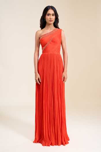 Buy Naintara Bajaj Orange Chinon Sequins One Shoulder Hand Embroidered Flared Gown Online at Aza Fashions Buy_Naintara Bajaj_Orange Chinon Sequins One Shoulder Hand Embroidered Flared Gown _Online_at_Aza_Fashions