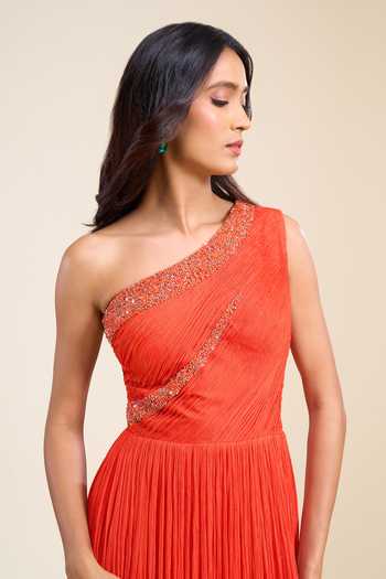 Shop Naintara Bajaj Orange Chinon Sequins One Shoulder Hand Embroidered Flared Gown Online at Aza Fashions Shop_Naintara Bajaj_Orange Chinon Sequins One Shoulder Hand Embroidered Flared Gown _Online_at_Aza_Fashions