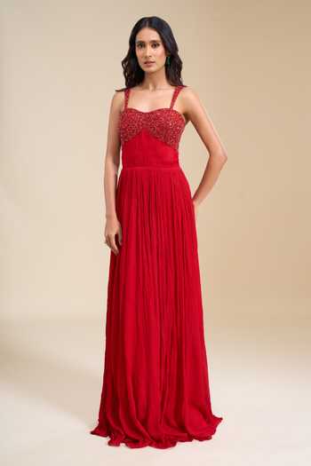 Buy_Naintara Bajaj_Red Chinon Sequins Sweetheart Neck Bodice Gown _Online_at_Aza_Fashions