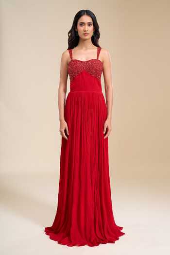 Shop_Naintara Bajaj_Red Chinon Sequins Sweetheart Neck Bodice Gown _Online_at_Aza_Fashions