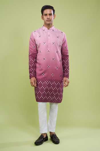 Shop Arihant Rai Sinha Pink Silk, Cotton Mirror Work Kurta And Pant Set Online at Aza Fashions Shop_Arihant Rai Sinha_Pink Silk, Cotton Mirror Work Kurta And Pant Set _Online_at_Aza_Fashions