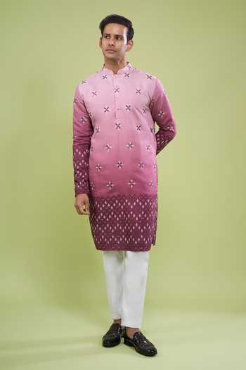 Arihant Rai Sinha Pink Silk, Cotton Mirror Work Kurta And Pant Set at Aza Fashions Arihant Rai Sinha_Pink Silk, Cotton Mirror Work Kurta And Pant Set _at_Aza_Fashions
