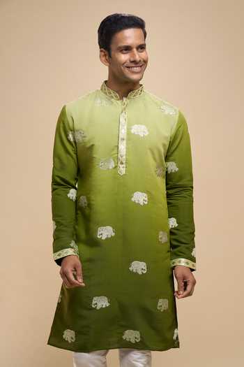 Arihant Rai Sinha_Green Silk, Cotton Embroidered Kurta And Pant Set _Online_at_Aza_Fashions
