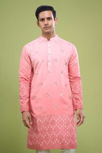 Shop Arihant Rai Sinha Pink Silk, Cotton Mirror Work Kurta And Pant Set Online at Aza Fashions Shop_Arihant Rai Sinha_Pink Silk, Cotton Mirror Work Kurta And Pant Set _Online_at_Aza_Fashions