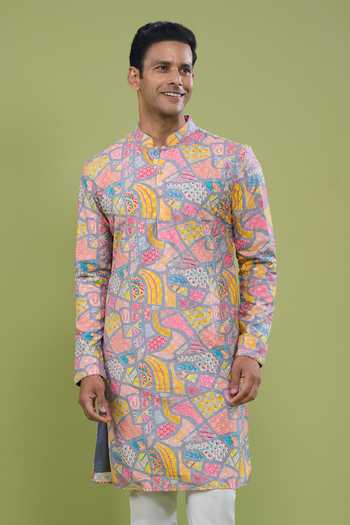 Shop Arihant Rai Sinha Multi Color Cotton Printed Kurta And Pant Set Online at Aza Fashions Shop_Arihant Rai Sinha_Multi Color Cotton Printed Kurta And Pant Set _Online_at_Aza_Fashions
