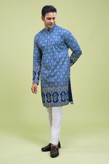 Buy_Arihant Rai Sinha_Blue Cotton Embroidered Kurta And Pant Set _Online_at_Aza_Fashions