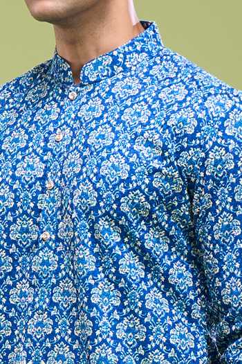 Arihant Rai Sinha_Blue Cotton Embroidered Kurta And Pant Set _at_Aza_Fashions