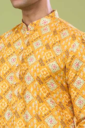 Arihant Rai Sinha Yellow Cotton Thread Embroidered Kurta And Pant Set Online at Aza Fashions Arihant Rai Sinha_Yellow Cotton Thread Embroidered Kurta And Pant Set _Online_at_Aza_Fashions