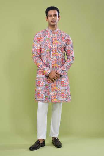 Shop Arihant Rai Sinha Multi Color Cotton Thread And Sequin Embroidered Kurta Set Online at Aza Fashions Shop_Arihant Rai Sinha_Multi Color Cotton Thread And Sequin Embroidered Kurta Set _Online_at_Aza_Fashions