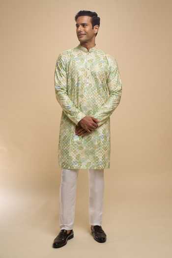 Arihant Rai Sinha Green Cotton Printed Kurta And Pant Set Online at Aza Fashions Arihant Rai Sinha_Green Cotton Printed Kurta And Pant Set _Online_at_Aza_Fashions
