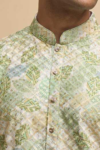 Shop Arihant Rai Sinha Green Cotton Printed Kurta And Pant Set Online at Aza Fashions Shop_Arihant Rai Sinha_Green Cotton Printed Kurta And Pant Set _Online_at_Aza_Fashions