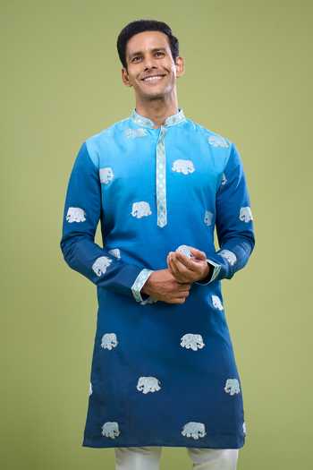 Arihant Rai Sinha_Blue Cotton Lace Embroidered Kurta And Pant Set _Online_at_Aza_Fashions