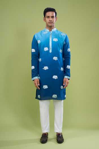 Buy_Arihant Rai Sinha_Blue Cotton Lace Embroidered Kurta And Pant Set _Online_at_Aza_Fashions