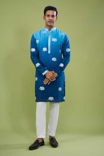 Shop_Arihant Rai Sinha_Blue Cotton Lace Embroidered Kurta And Pant Set _Online_at_Aza_Fashions
