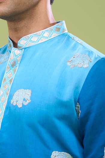 Arihant Rai Sinha_Blue Cotton Lace Embroidered Kurta And Pant Set _at_Aza_Fashions