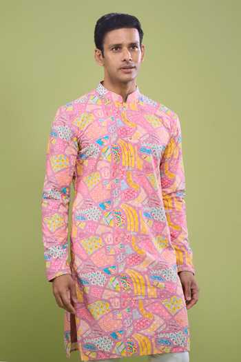 Arihant Rai Sinha_Pink Cotton Thread And Sequin Embroidered Kurta Set _Online_at_Aza_Fashions