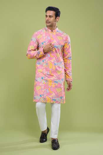 Arihant Rai Sinha_Pink Cotton Thread And Sequin Embroidered Kurta Set _at_Aza_Fashions