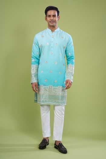 Arihant Rai Sinha Blue Silk, Cotton Sequin Embroidered Kurta And Pant Set Online at Aza Fashions Arihant Rai Sinha_Blue Silk, Cotton Sequin Embroidered Kurta And Pant Set _Online_at_Aza_Fashions
