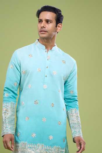 Shop Arihant Rai Sinha Blue Silk, Cotton Sequin Embroidered Kurta And Pant Set Online at Aza Fashions Shop_Arihant Rai Sinha_Blue Silk, Cotton Sequin Embroidered Kurta And Pant Set _Online_at_Aza_Fashions